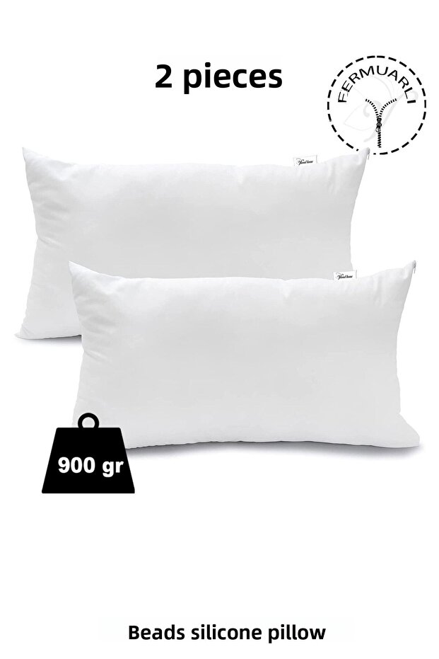 2 Zippered Antiallergic Pillows | Bead Silicone Pillow | Cotton Outer Cover, 900 Gr Filled