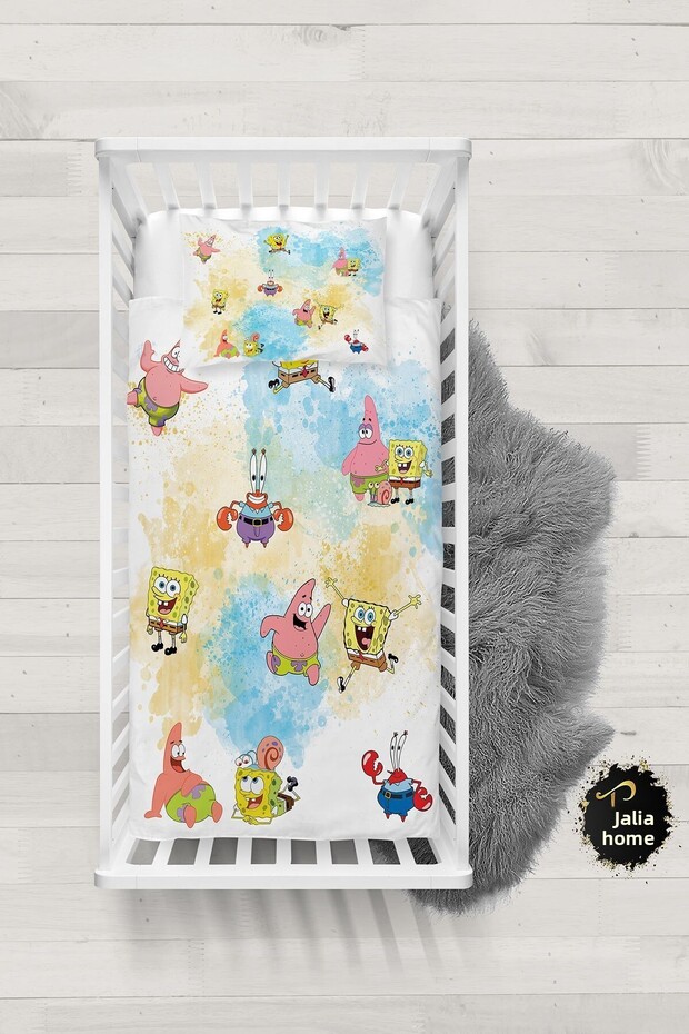 SpongeBob Patterned Baby Duvet Cover Set with Sheets SpongeBob TLABN-313