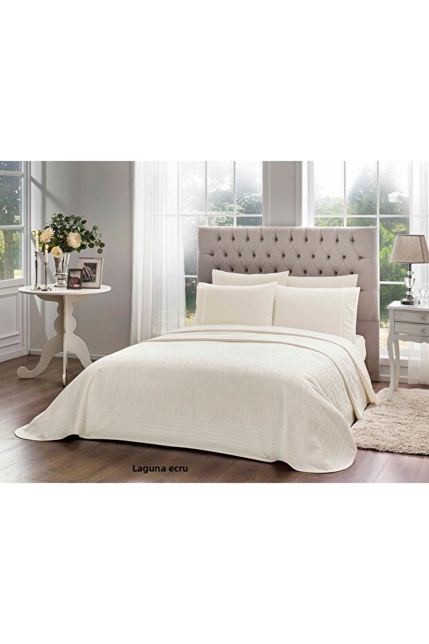 Jacquard Single Pique Set Laguna Ecru - Solid Color & Soft Textured Pique