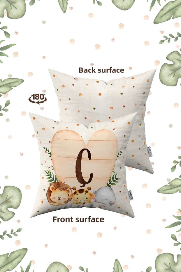 Cream Green Polka Dot Bohemian Style Children's Throw Pillow Cover with Animal Figures and Letters Hrf08-cc-43x43