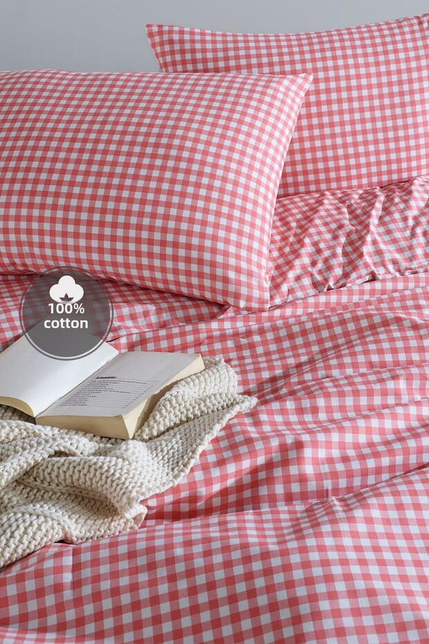 مربع صغير وردي - طقم غطاء لحاف فردي 100% قطن - 3