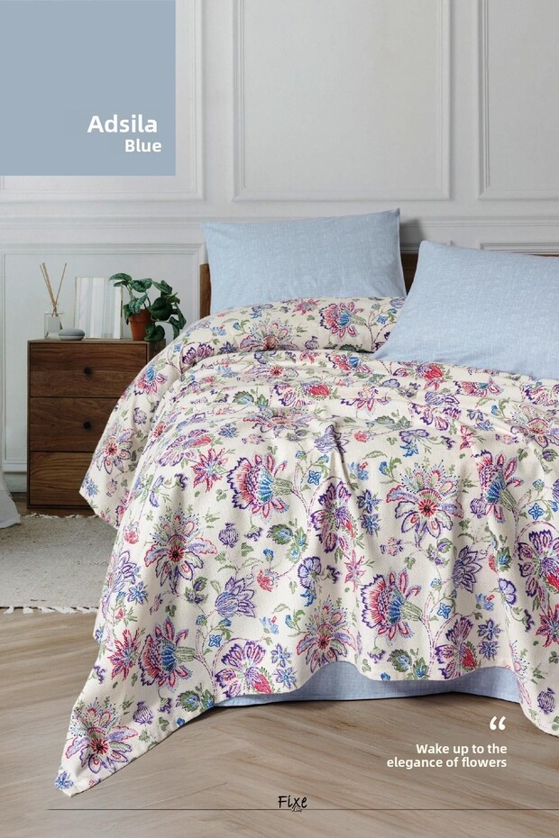 Adsila Blue Single Pique Set – 100% Cotton, with Elastic Fitted Sheet