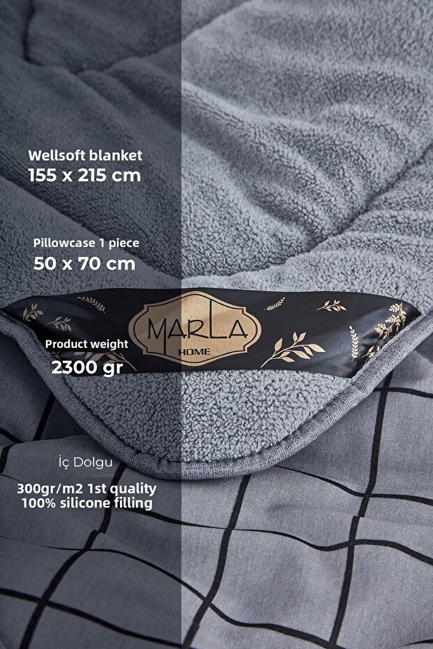 Welsoft Line Patterned Fluffy Single Double Sided Quilt Set - 2