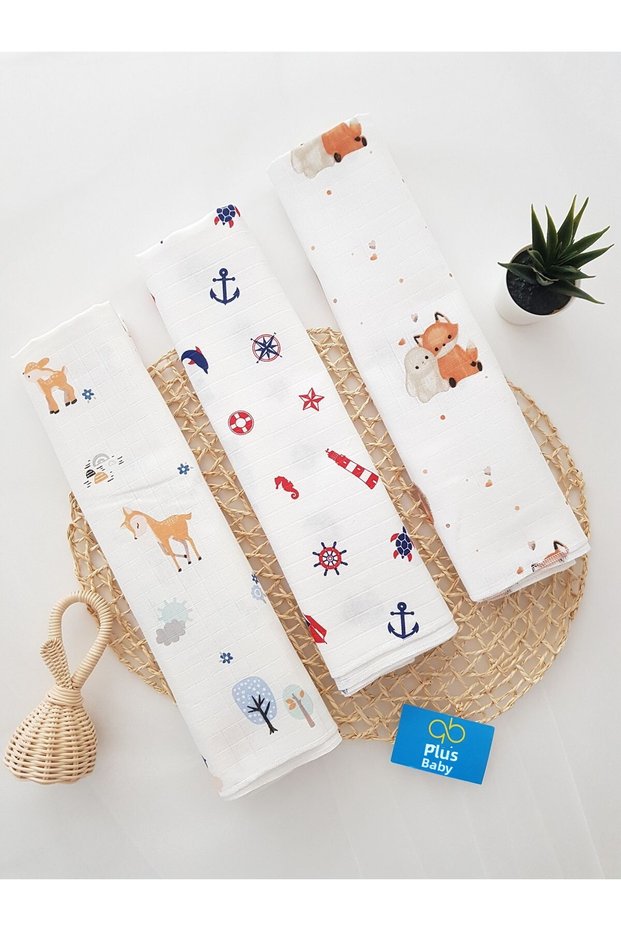 Set of 3 Muslin Covers |   100% Cotton Muslin Cloth |   Baby Swaddle, Shoulder Diaper, Breastfeeding Cover |   Plus Baby