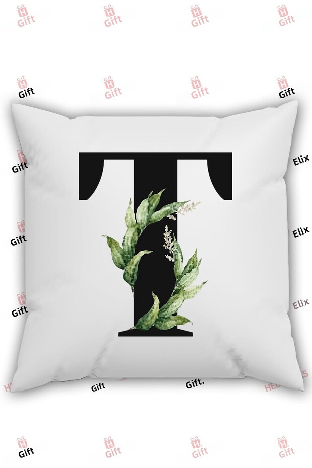 Letter t Alphabet Themed Flower Patterned Pillow