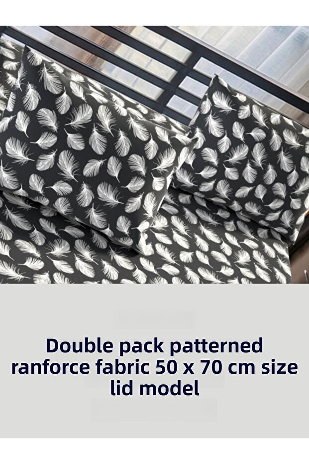 Feather Patterned Ranforce Cotton Fabric Covered Pillow Case 2 Pack 50X70 cm