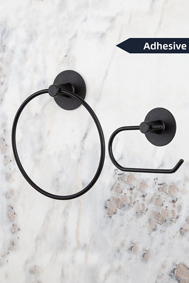 Adhesive Round Towel Holder Toilet Paper Holder Ring Series - Matte Black