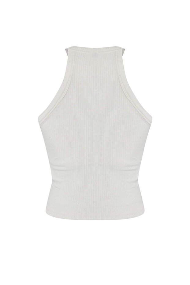 Ekru İçi Pedli Bra Detaylı Fitted/Vücuda Oturan Örme Atlet TWOSS25AL00026 - 8