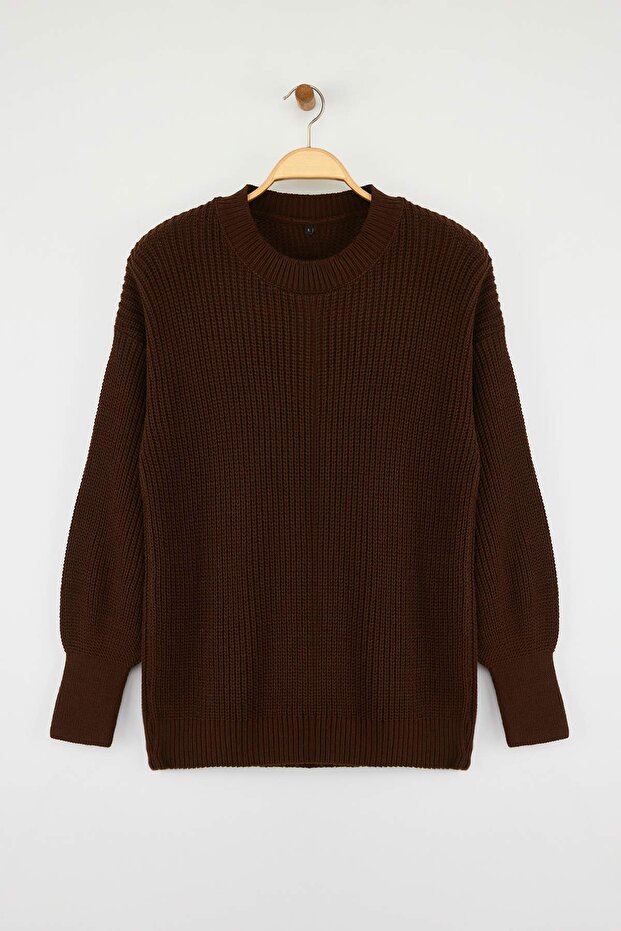 Brauner Basic-Strickpullover mit weitem Schnitt TWOAW23KZ01448 - 6