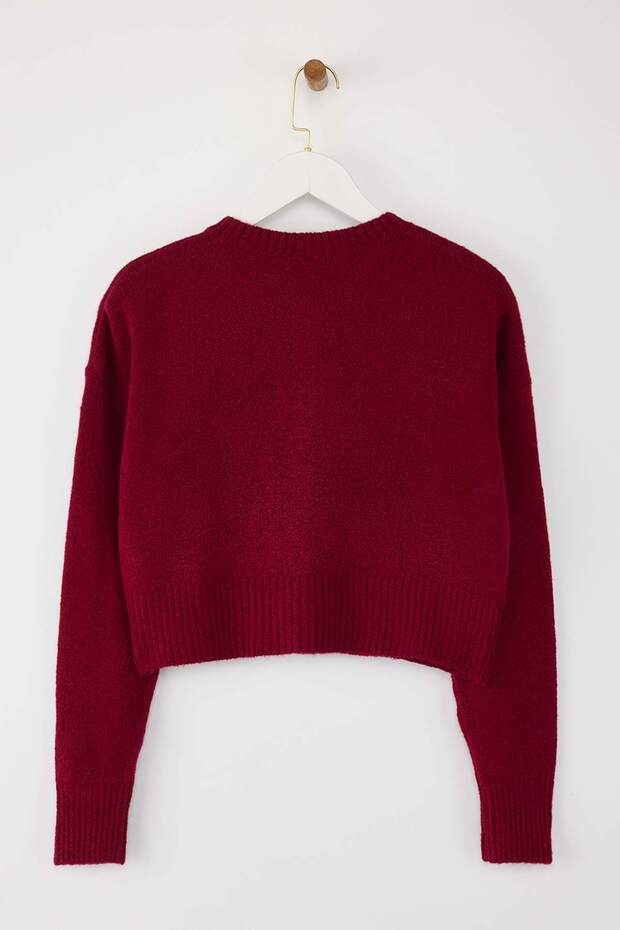 Bordo Crop Yumuşak Dokulu Düğmeli Triko Hırka TWOAW24HI00198 - 6