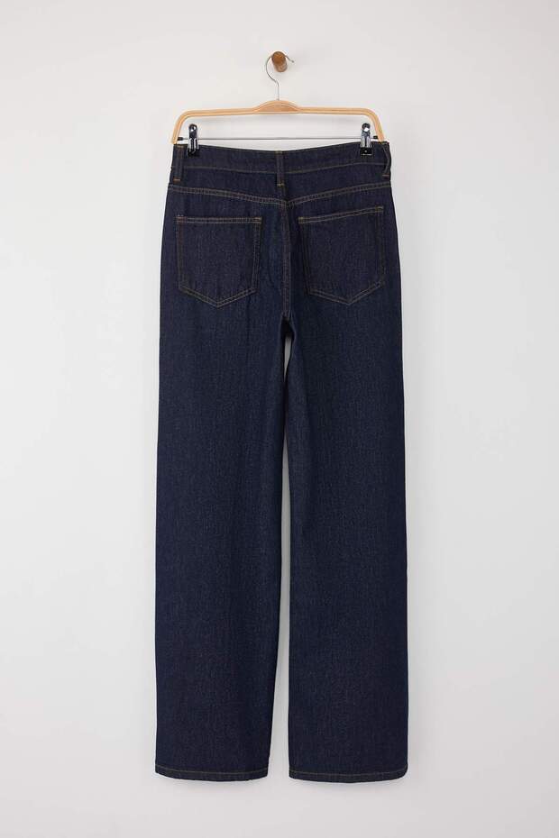 Özel Koleksiyon Koyu Mavi Dikiş Detaylı Yüksek Bel Wide Leg Jeans TWOAW26JE00002 - 8