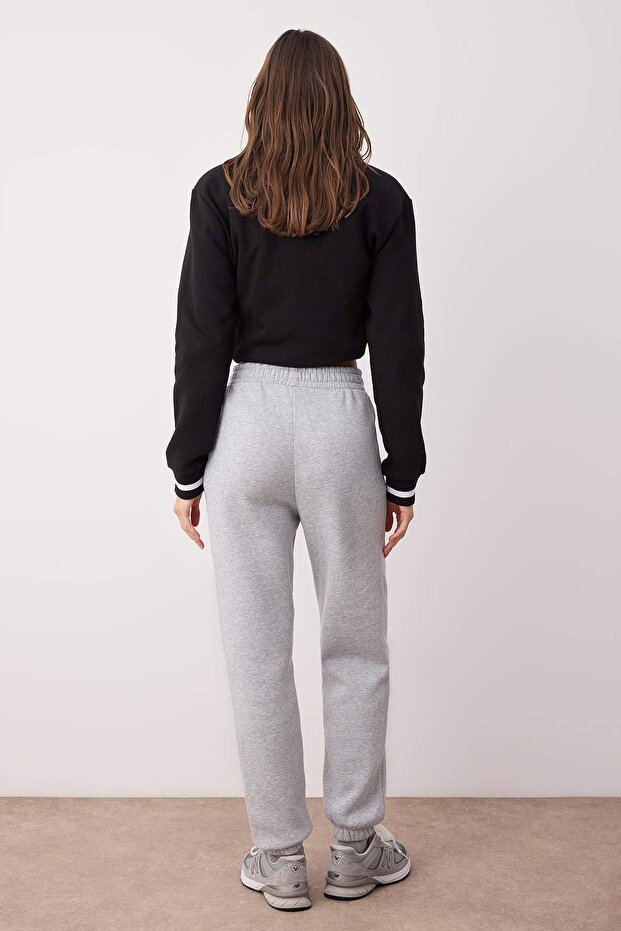 Gri Loose Jogger Kalın İçi Polarlı Örme Eşofman Altı Pantolon TWOAW23EA00151 - 5