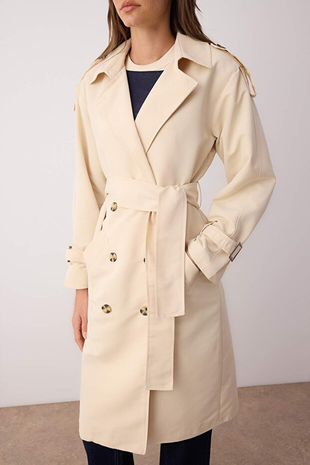 Taş Oversize Geniş Kesim Kemerli Trençkot TWOSS21TR0005 - 3