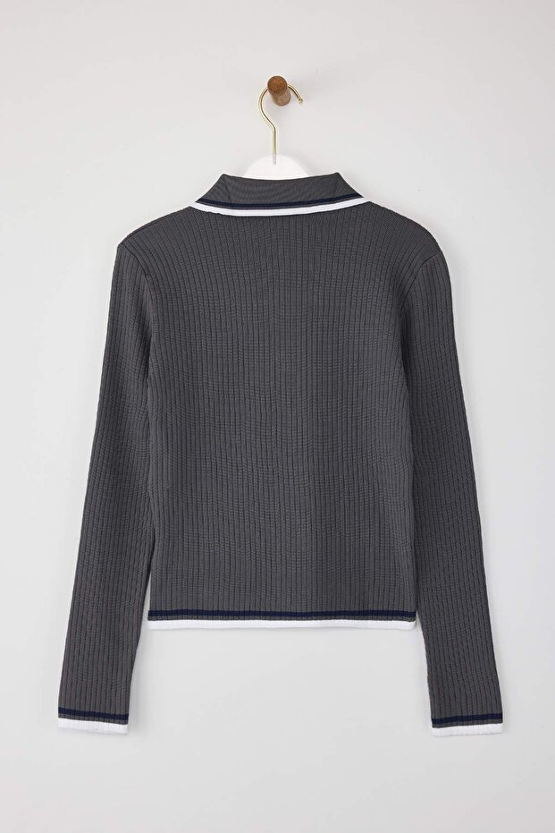 Gri-Siyah 2'li Basic Kısa/Crop İkili Paketl Triko Body Hırka-Kazak TWOAW26KZ00116 - 10