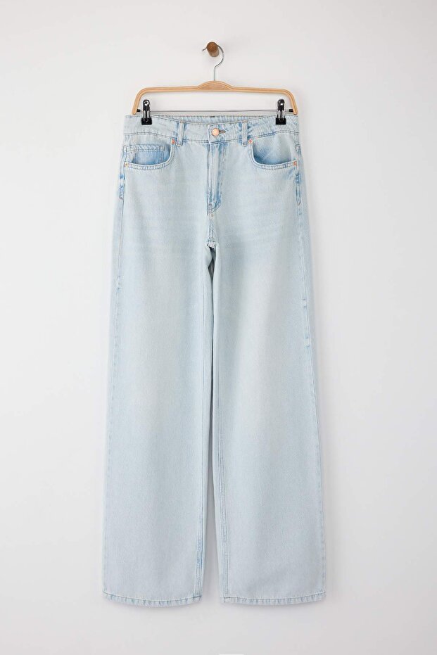 Açık Mavi Düşük Bel Wide Leg/Geniş 100% Pamuk Paça Jeans TWOAW26JE00001 - 5