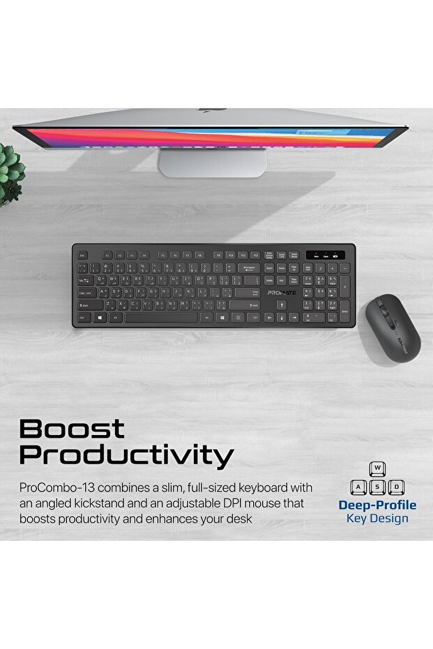 Wireless Keyboard and Mouse Combo, Slim Full-Size 2.4Ghz Wireless Keyboard with 1600 DPI Amb - 3