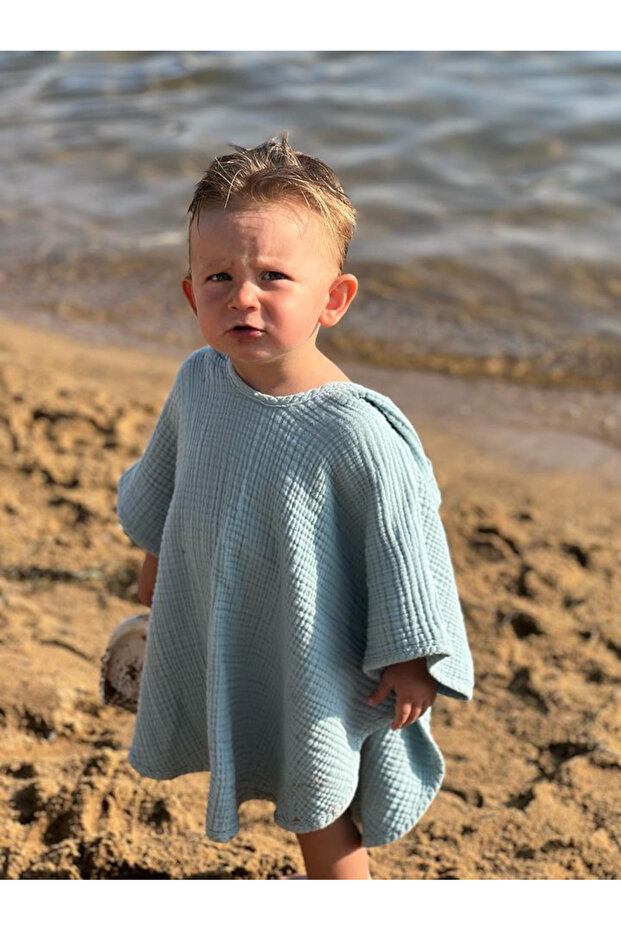 4 Layer Muslin Baby Poncho - Blue