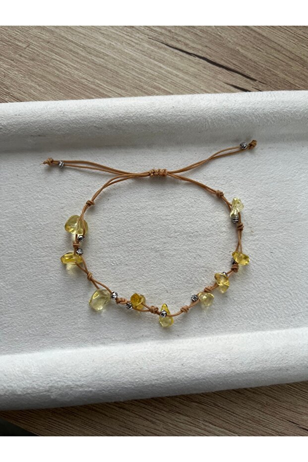Citrine stone adjustable string bracelet&anklet handmade