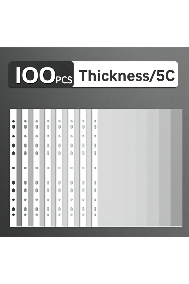 5C thickness 100pcs 100pcs 11 Hole A4 File Pockets Ring Binder File Folder Jackets File Bag for Hole - 1