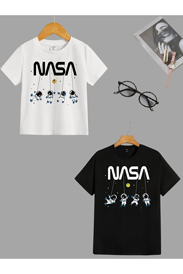 2 Pack Mixed Printed Unisex Kids Basic Short Sleeve T-Shirts