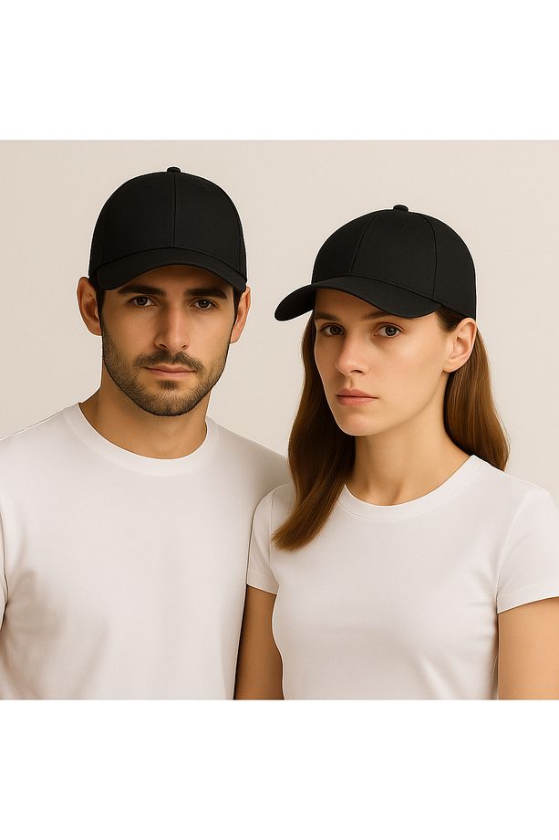 Siyah Düz Şapka Unisex Model %100 Pamuklu Cırtlı Ayarlanabilir Kadın-erkek - 1