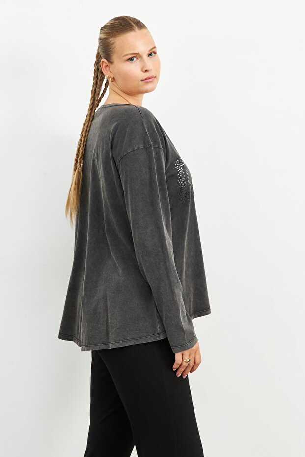 TRIUC ANTRACIT MÂNĂ LUNGĂ DISCO Strass - 3