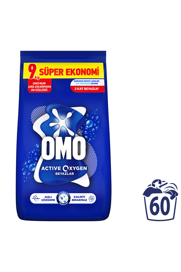Omo Active Oxygen Beyaz Çamaşırlar Için Toz Deterjanı 9 Kg