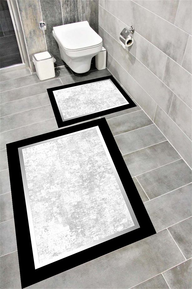 Su Emici Yumuşak Kaymaz Taban Sünger Dolgulu Pamuksu Doku Yıkanabilir Dekoratif Banyo Paspası 1530 - 1