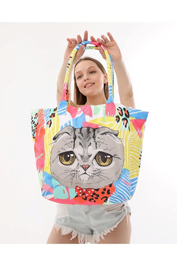 حقيبة الشاطئ ديزي القطة الملونة - 5