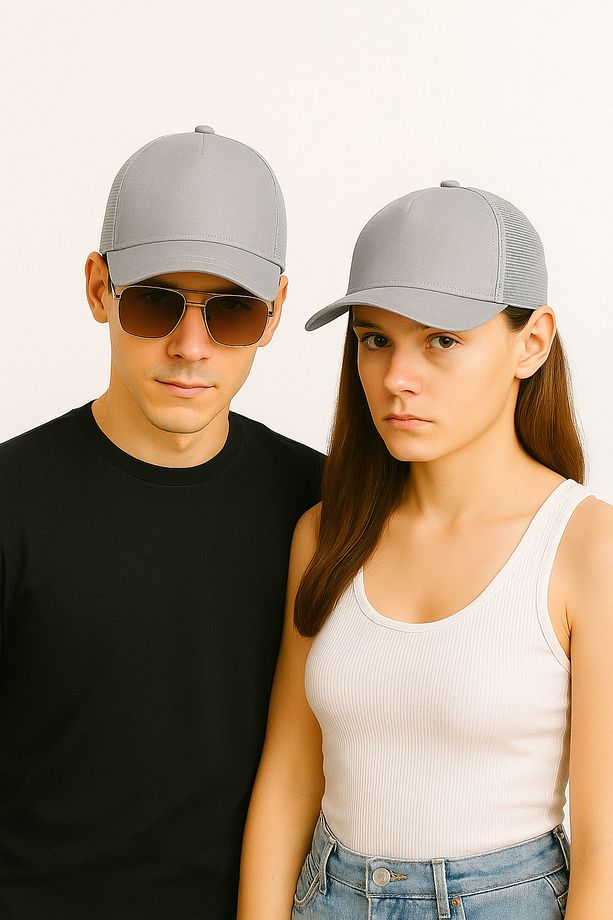 Düz Şapka Unisex Spor Şapka Fileli Gri - 3