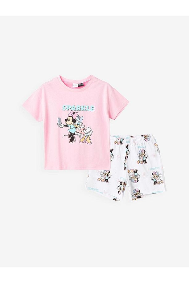 Bisiklet Yaka Minnie Mouse Baskılı Kısa Kollu Kız Çocuk Şortlu Pijama Takımı - 6
