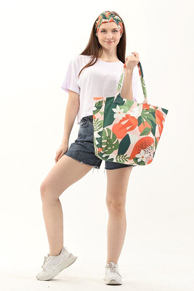 حقيبة الشاطئ السعيدة ذات النمط البرتقالي - 4