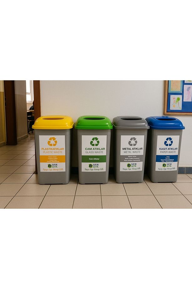 Sıfır Atık Kutusu 50 Lt Geri Dönüşüm Kutusu Atık Kovası Plastik Büyük Boy Atık Kutusu 4 Lü Set - 4