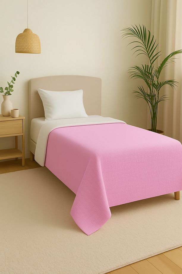 Dama Desen Pamuklu Tek Kişilik Pike Ve Yatak Örtüsü -pembe - 1