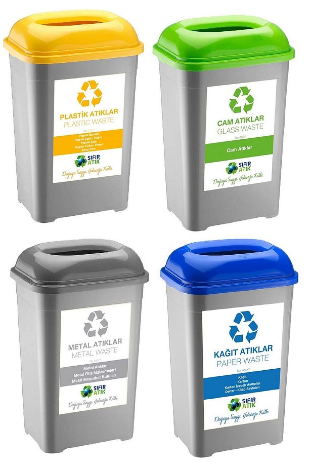 Sıfır Atık Kutusu 50 Lt Geri Dönüşüm Kutusu Atık Kovası Plastik Büyük Boy Atık Kutusu 4 Lü Set - 1