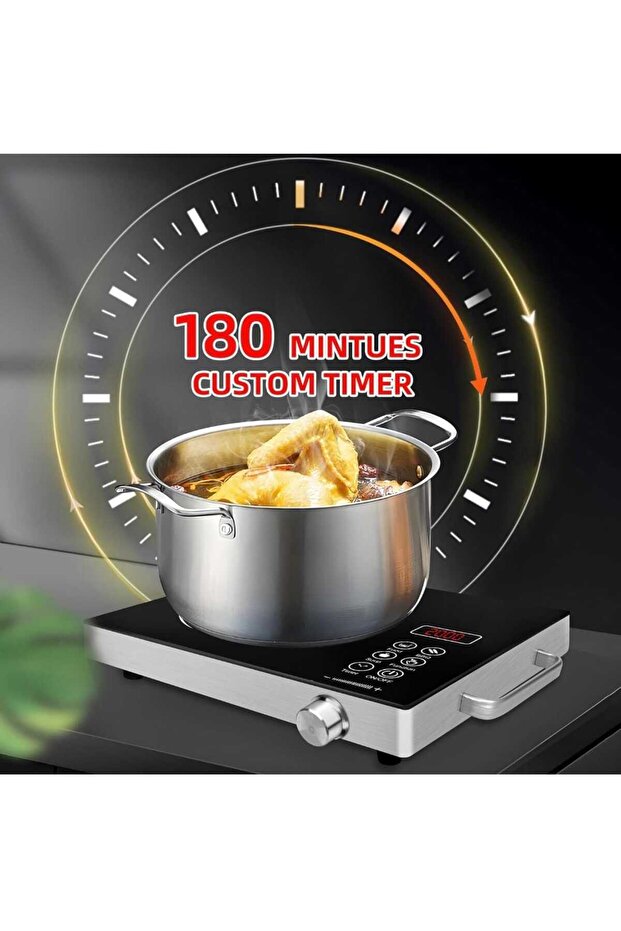 طباخ رقمي بالأشعة تحت الحمراء - موقد ذو شعلة واحدة، تحكم في درجة الحرارة، مؤقت، طبق طهي متعدد الوظائف - 5