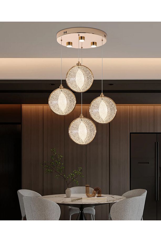 Edward 4'Lü 42 Watt Yuvarlak Gold Ledli Modern Salon Avize - 1