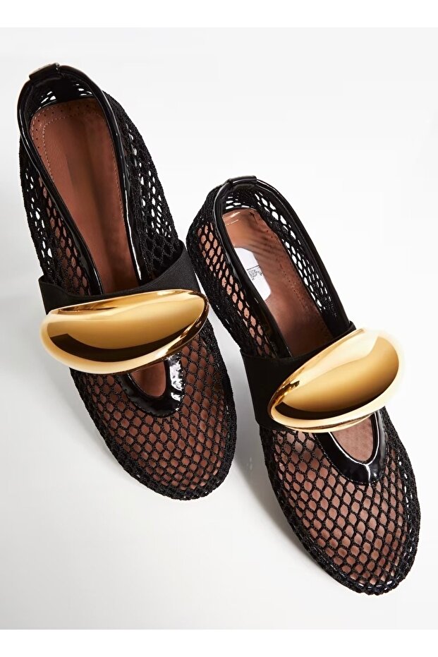 Black Mesh Detail Women's Ballerinas