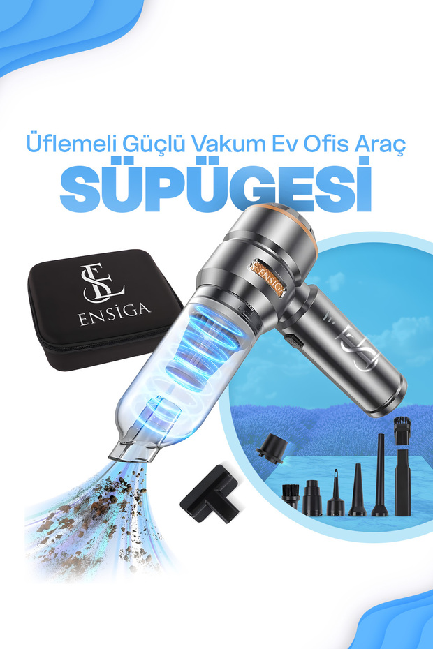 Çantalı Üflemeli Güçlü Vakum Ev Ofis Araç Süpürgesi 15000PA Güçlü El Süpürgesi Şarjlı Çok Fonksiyon - 1