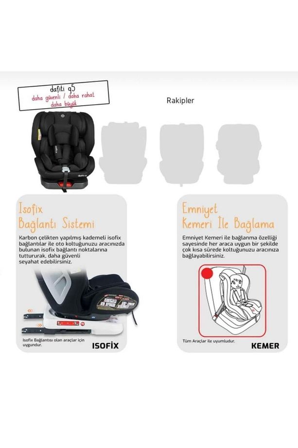 0-36 Kg Top Tether 360 Dönebilen Isofix'li Oto Koltuğu Çocuk Siyah Oto Koltuğu - 3