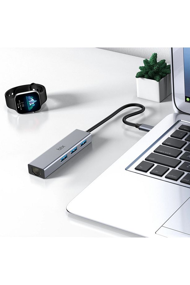 Type-c Usb 3.0 Gigabit Ethernet Ve 3 Portlu Usb Çoklayıcı Hub - 2