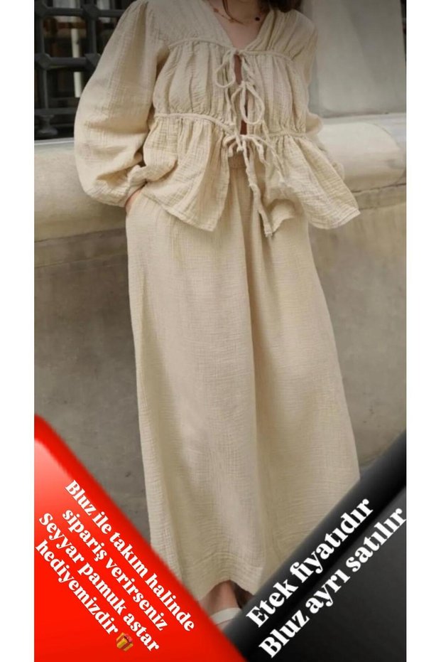 Women's Washed Cotton Muslin Elastic Long Skirt