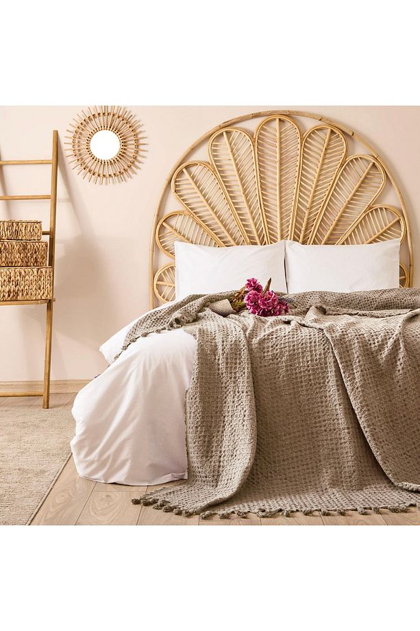 Waffle Çift Kişilik Yatak Örtüsü - Bej - 200x220 cm - 1