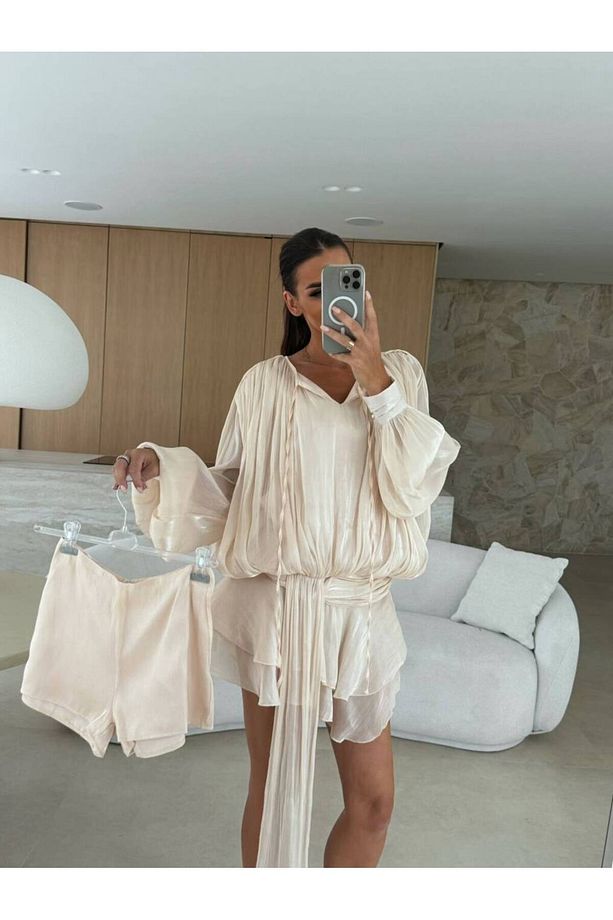 VANESYA KUMAŞ KISA ŞORTLU ELBİSE - 8