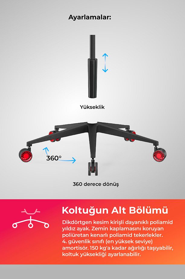 Samurai Red Ergonomik Fileli ve Deri Oyuncu / Ofis Koltuğu - 2E2.3.7.B7 - 6