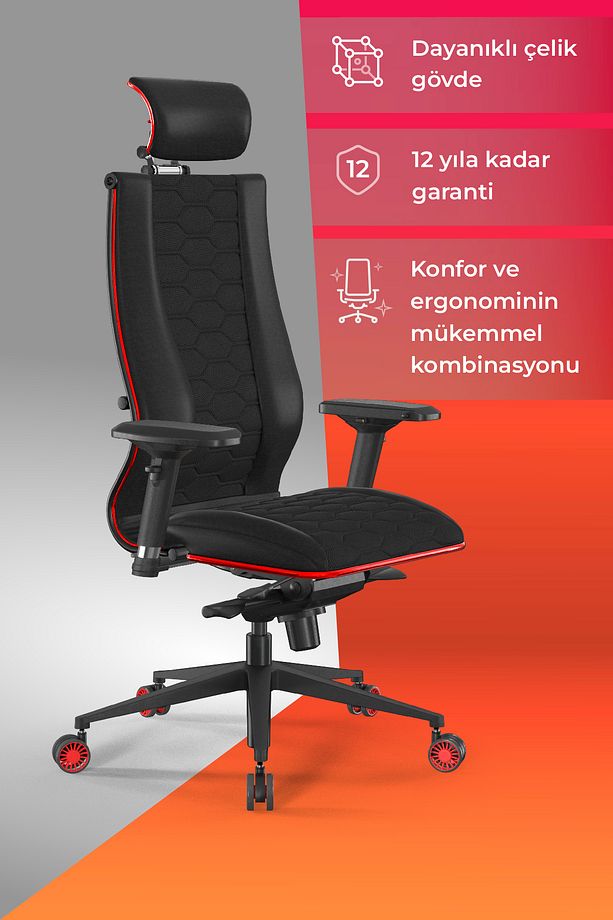 Samurai Red Ergonomik Fileli ve Deri Oyuncu / Ofis Koltuğu - 2E2.3.7.B7 - 1
