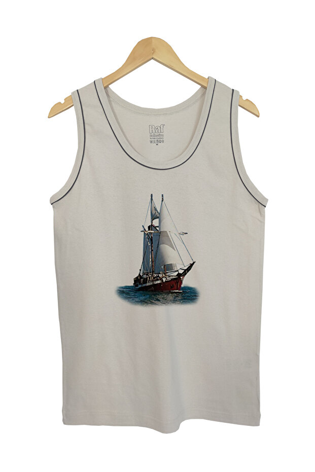Men's Strappy Knitted T-Shirt with Interlayer Sailboat2 Digital Printed 100% Cotton
