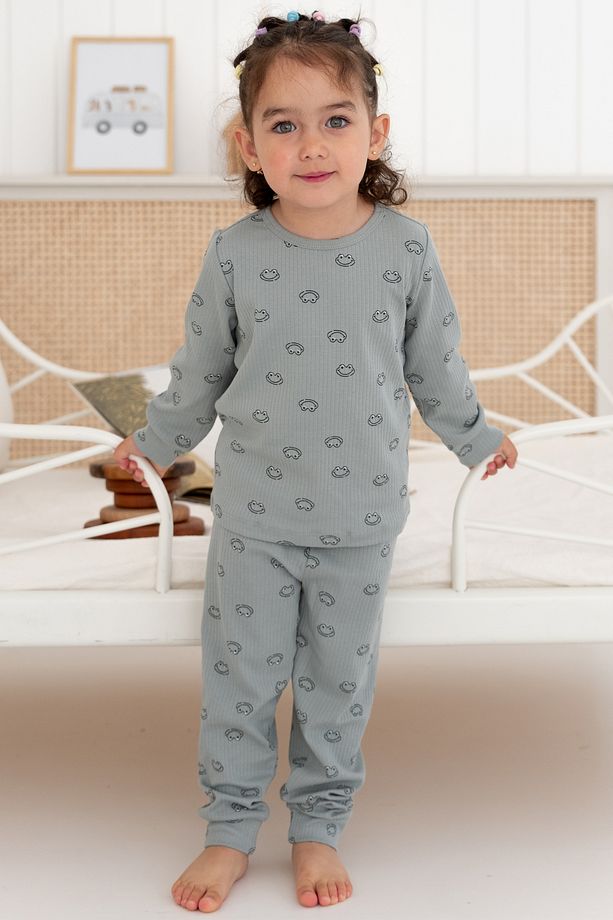 %100 Pamuk Desenli Kız Çocuk Pijama Takımı - 1