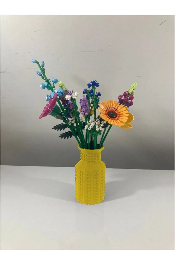 Blok Çiçek Buketi Uyumlu Dekoratif Sarı Vazo – 13 Cm, Modern Tasarım (ÇİÇEKLER DAHİL DEĞİLDİR) - 3