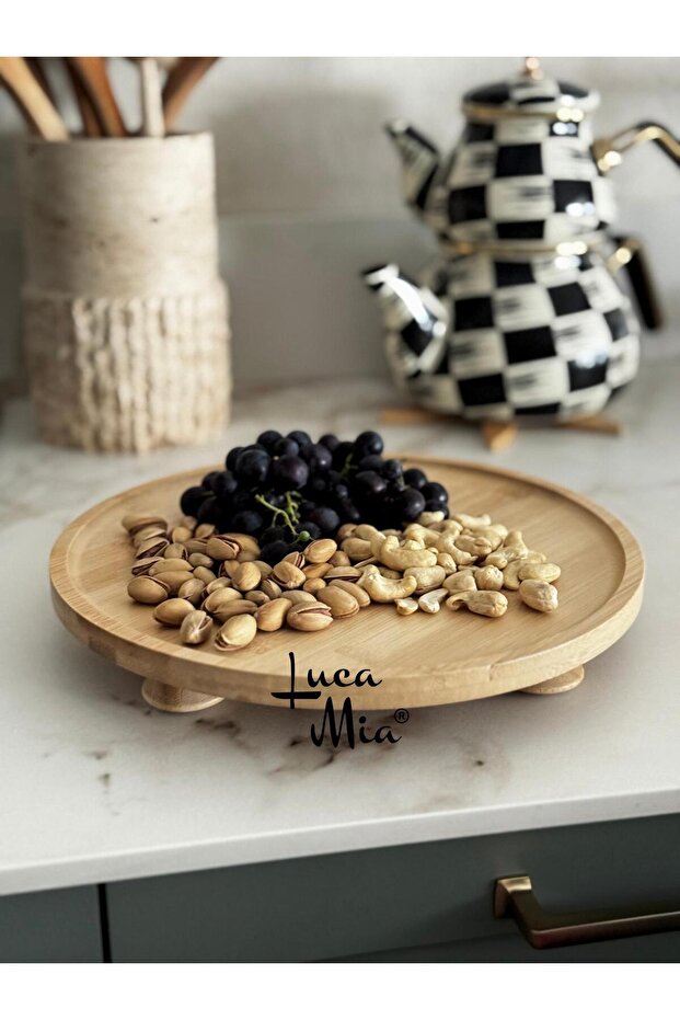 Bamboo Round Presentation Board 28 cm – Natural Bamboo Serving and Cutting Board, Presentation Product